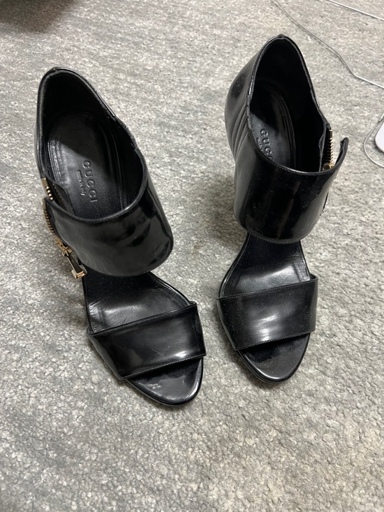 Gucci Shoes - Gucci Black Patent Leather Open-Toe Ankle Cuff Heels